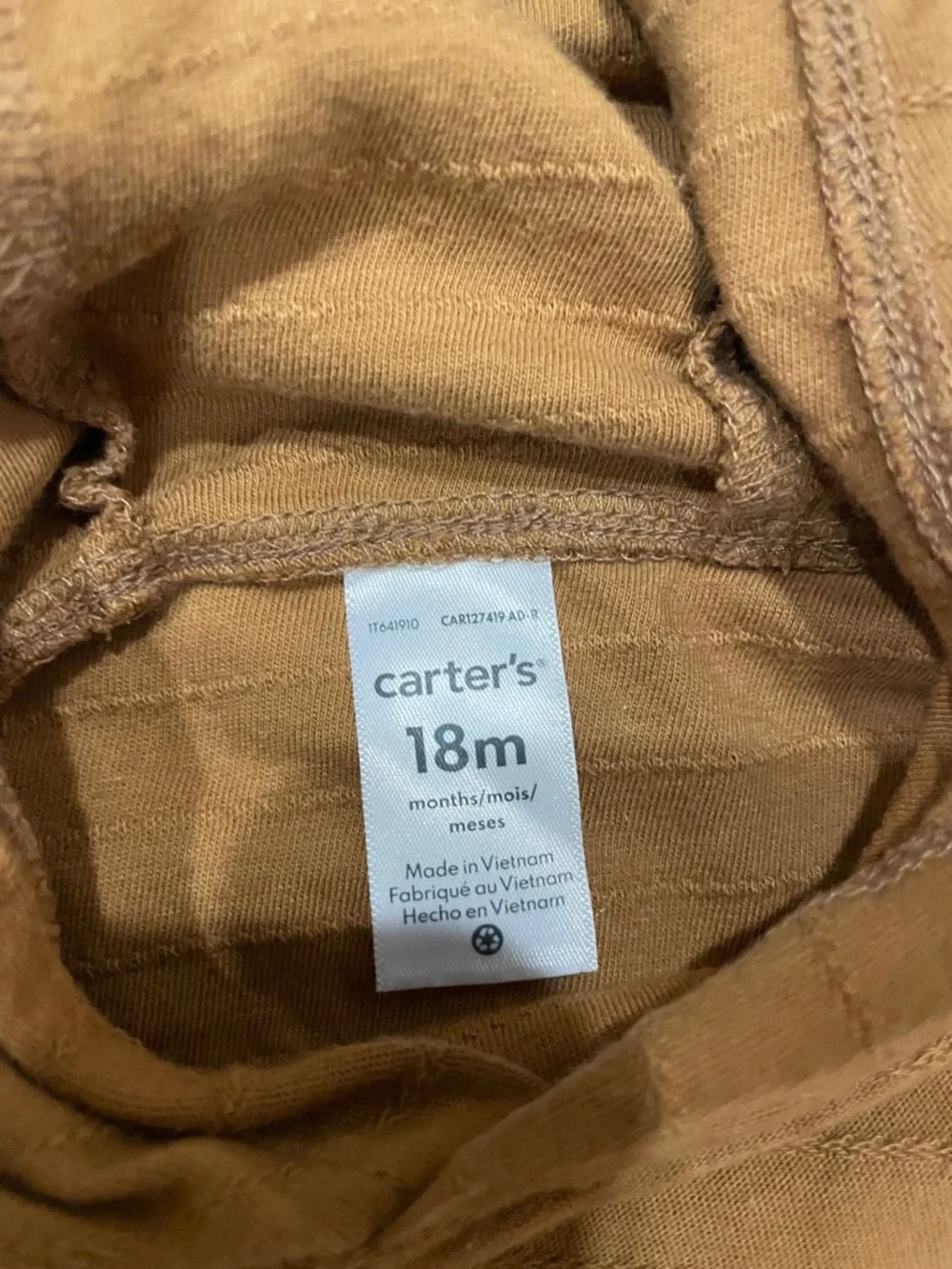 Carter's Rust Colored Hooded Long Sleeve Tee.
